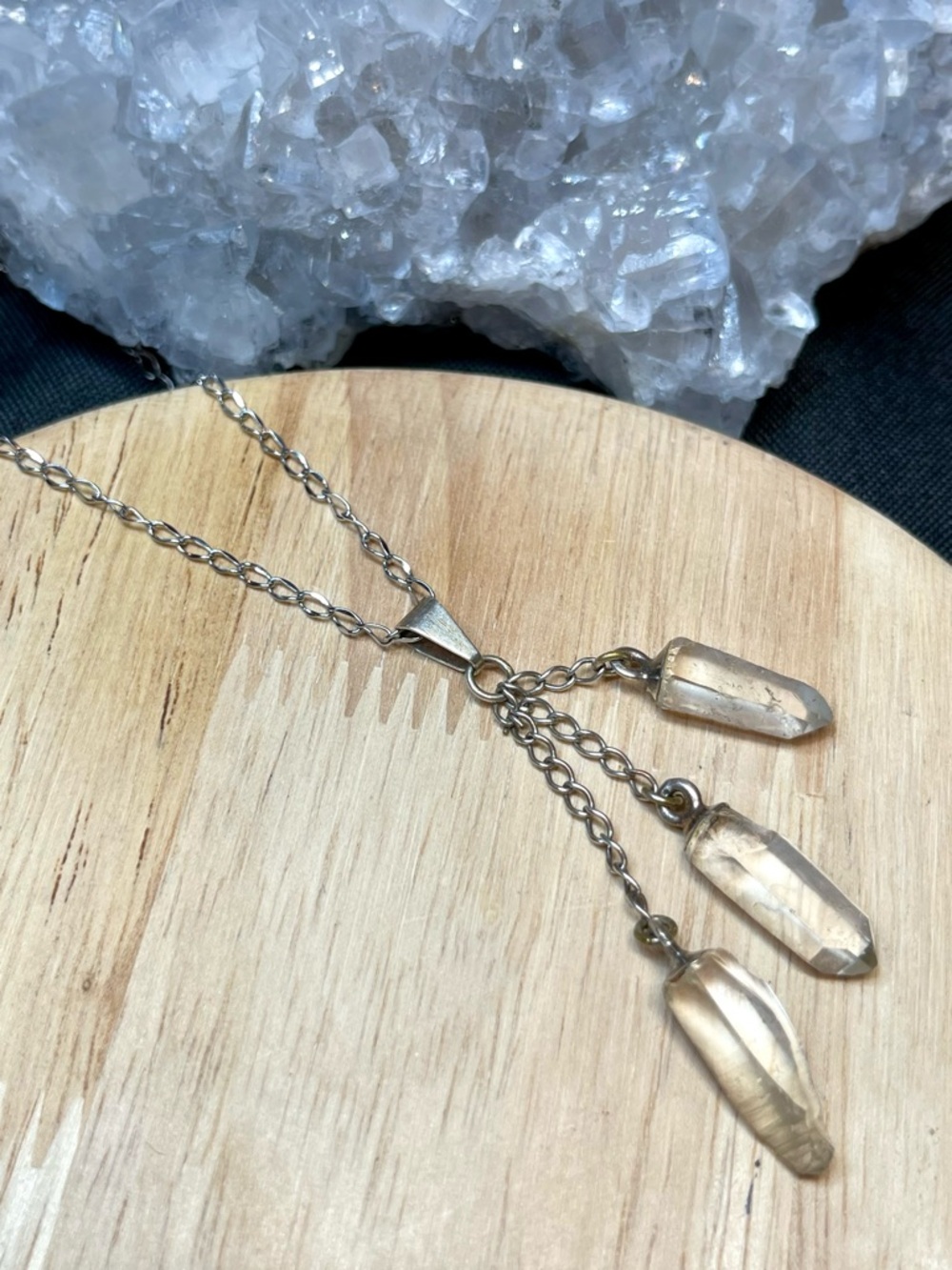 🌑Clear Quartz Dangle Points Silver Tone Necklace🌑